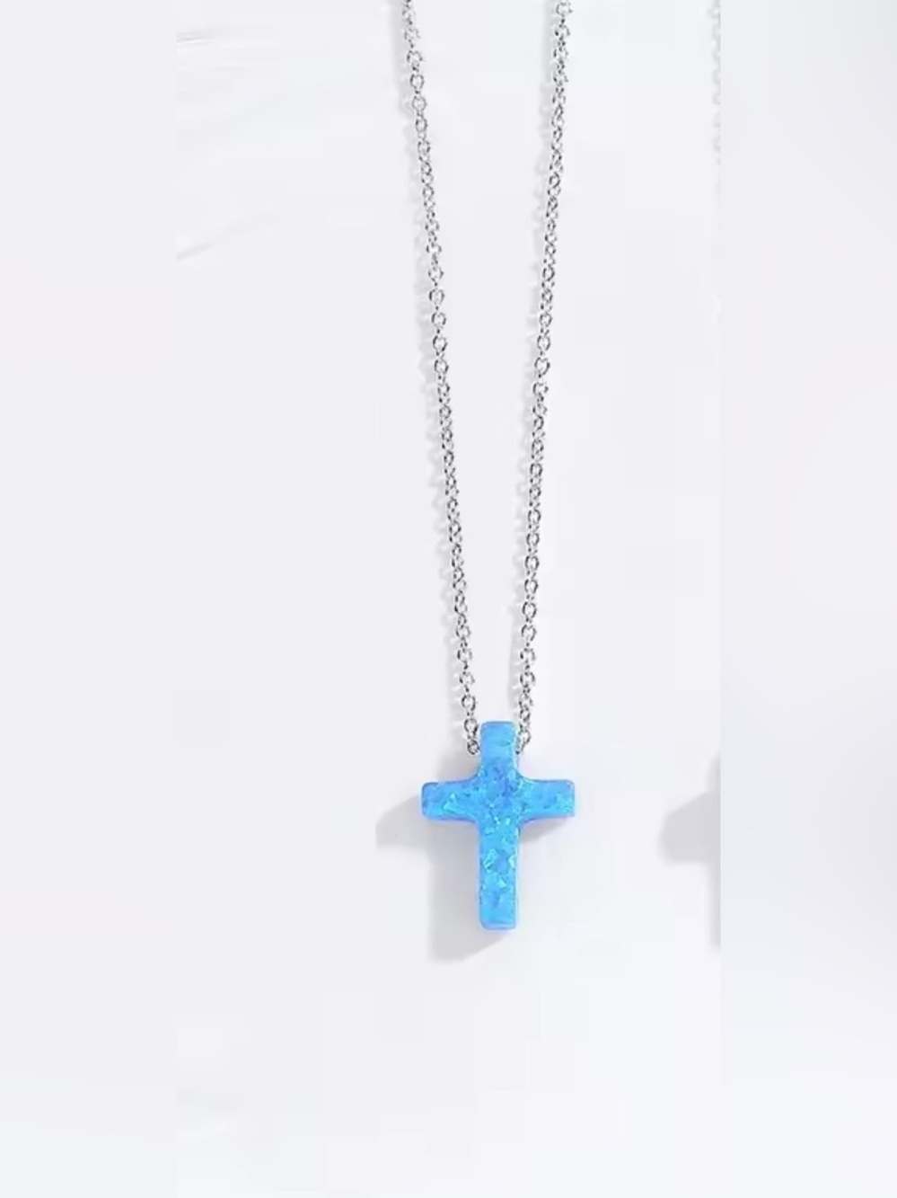 925 Sterling Silver necklace Blue Opal Cross Pendant Necklace - Women's Jewelry